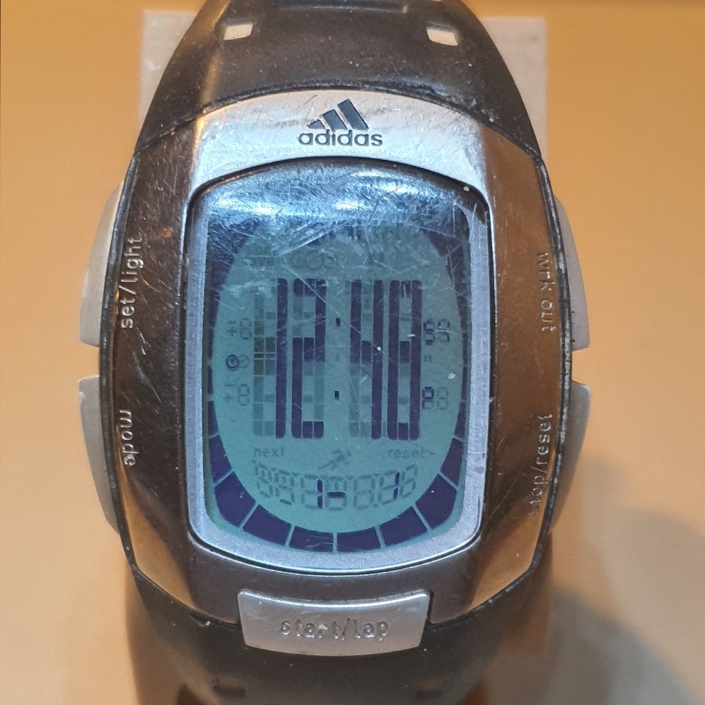 🦋10/$20🦋 Adidas ADP1158F Silver/Black Resin Digital Alarm Chrono Women's Watch